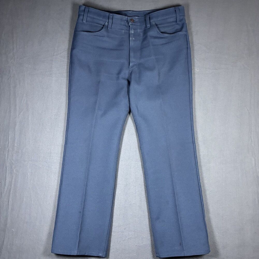 Vintage Levis Polyester Action Slacks Pants Mens 38x29 Blue 70s Western